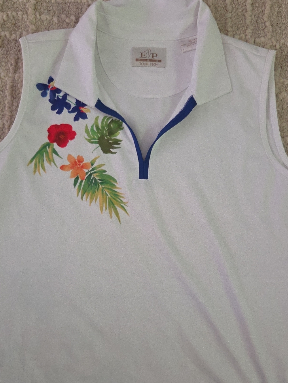 EP Pro White Tour Tech Polo with Brown Logo Patch, XL